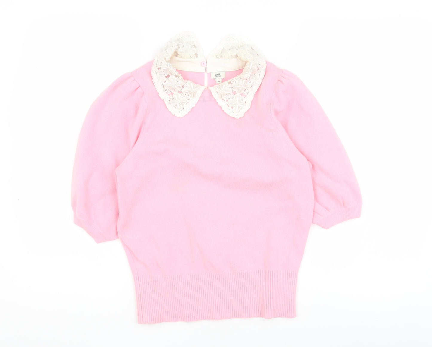 River Island Women's Pink Collared Jumper - Size 12