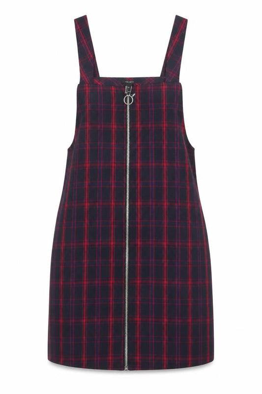 Front view of Forever 21 Women's Plaid Pinafore Dress L