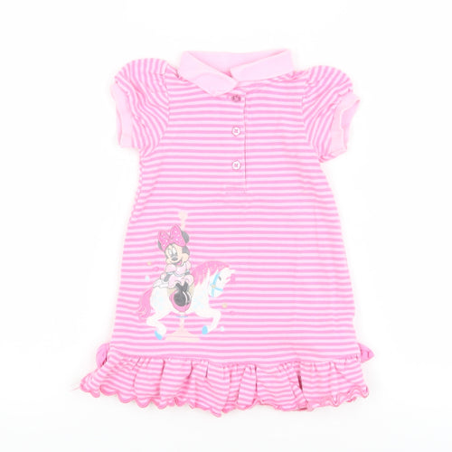 Disney Baby Girls Pink Striped Shirt Dress 12-18 Months