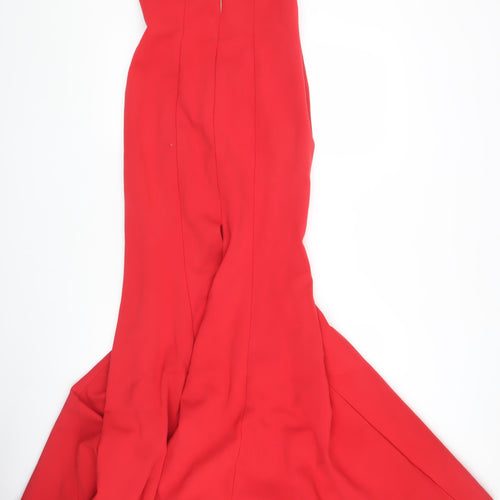 Sherri Hill Red Women's Halter Fit & Flare Dress L
