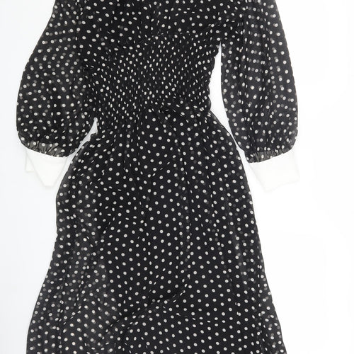 Zara Women Black Polka Dot Sheath Dress L