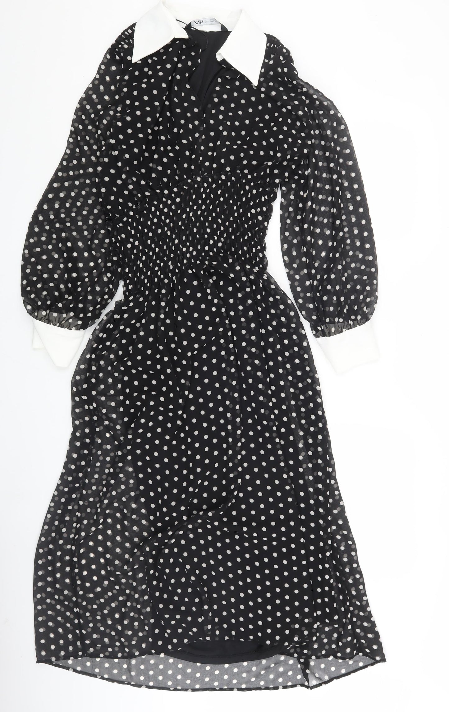 Zara Women Black Polka Dot Sheath Dress L