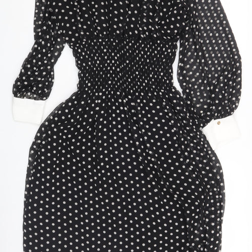 Zara Women Black Polka Dot Sheath Dress L