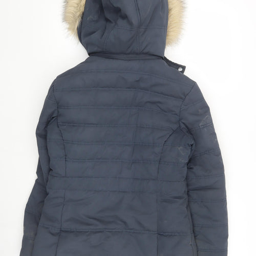 Weird Fish Women's Blue Puffer Jacket Size 8 with Hood