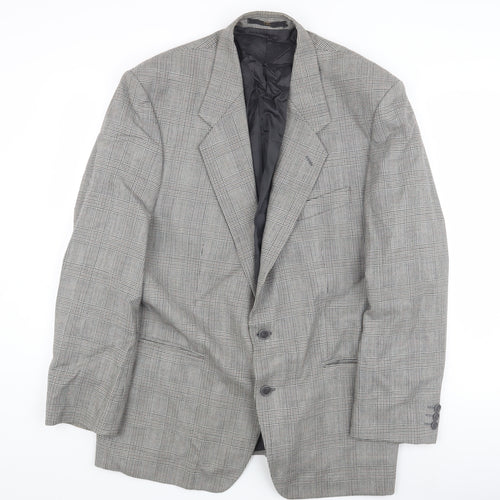 HR Tailoring Men's Grey Checked Blazer, Size 44R