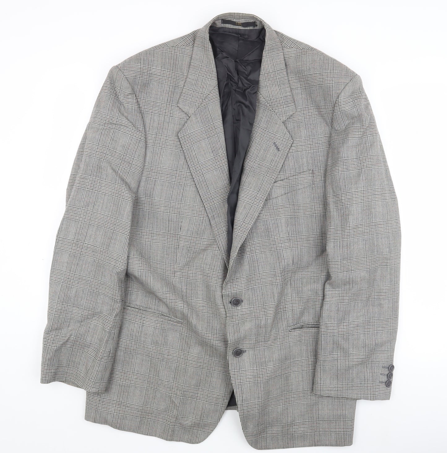 HR Tailoring Men's Grey Checked Blazer, Size 44R