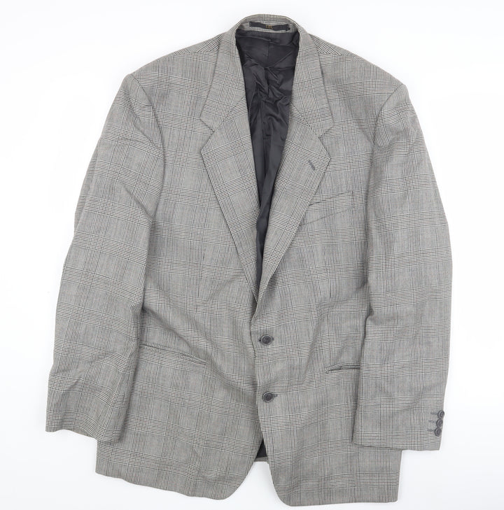 HR Tailoring Men's Grey Checked Blazer, Size 44R