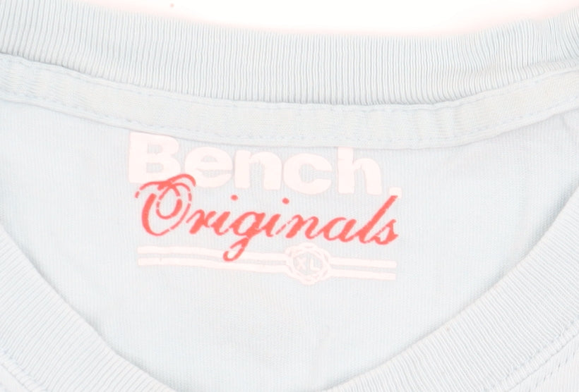 Bench Mens Blue XL Crew Neck T-Shirt, Logo Accent