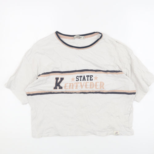 Pull & Bear Women's White Cropped T-Shirt, Size M