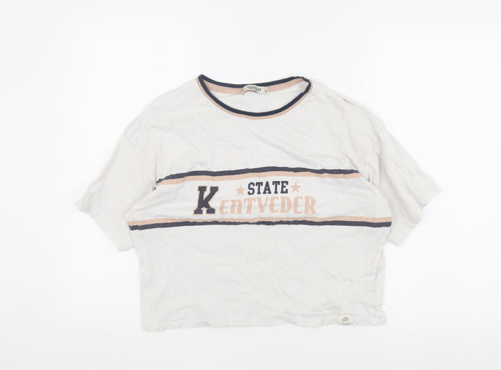 Pull & Bear Women's White Cropped T-Shirt, Size M