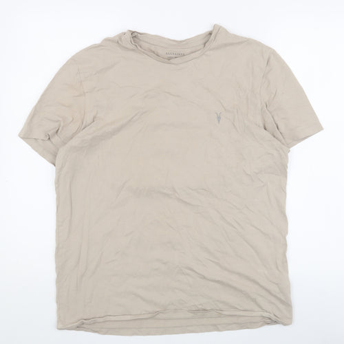 AllSaints Men's Beige Cotton T-Shirt, Size L, Crew Neck