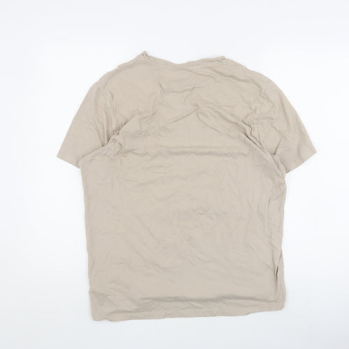 AllSaints Men's Beige Cotton T-Shirt, Size L, Crew Neck