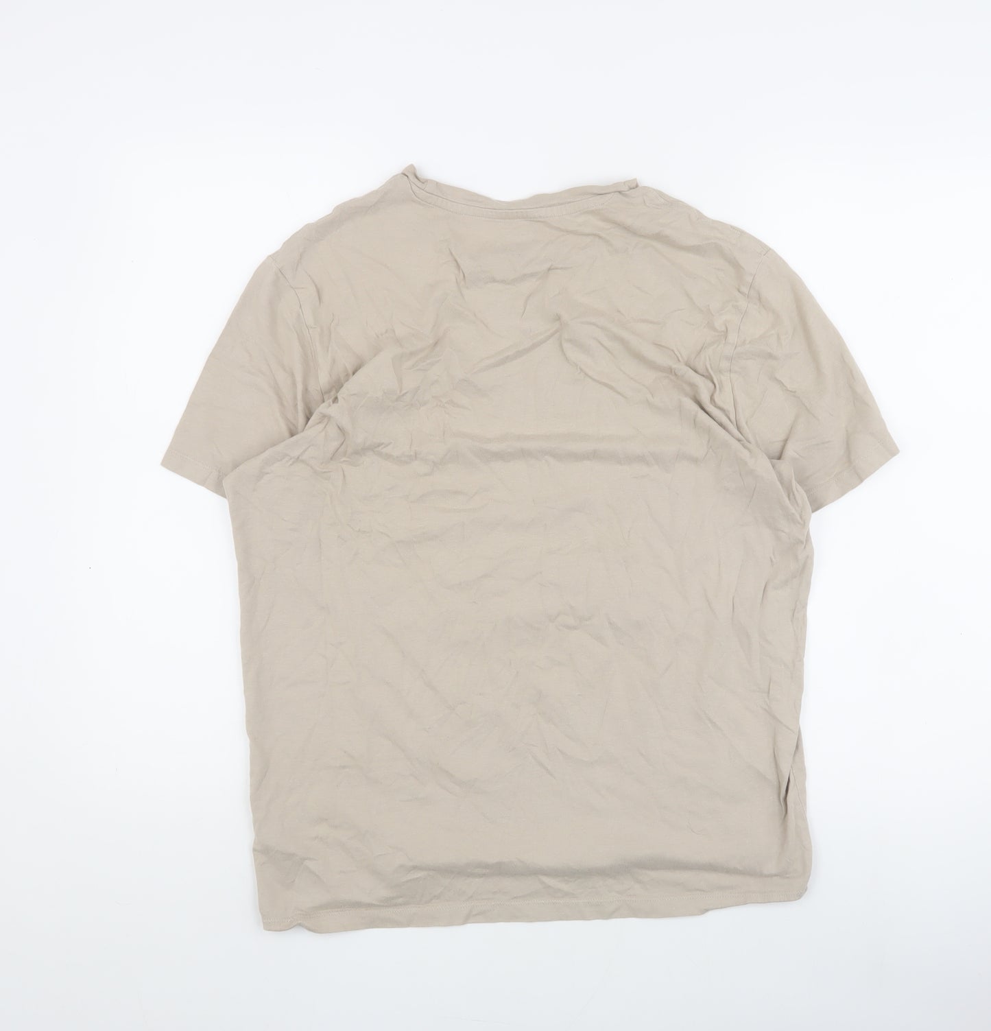 AllSaints Men's Beige Cotton T-Shirt, Size L, Crew Neck