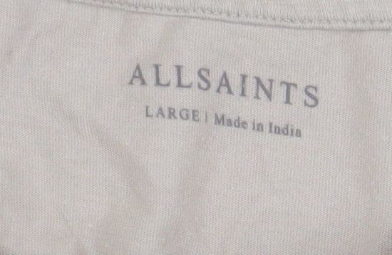 AllSaints Men's Beige Cotton T-Shirt, Size L, Crew Neck