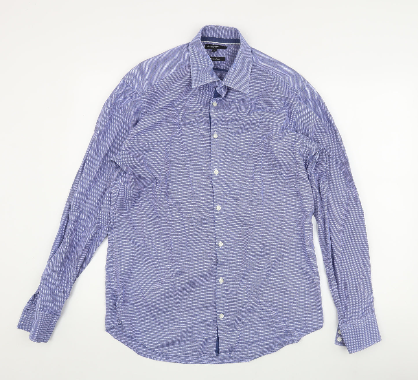 Autograph Men's Blue Dress Shirt, Size 16, Long Sleeve, Cotton