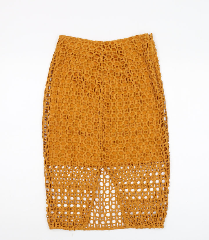 River Island Women’s Yellow Lace Pencil Skirt Size 8