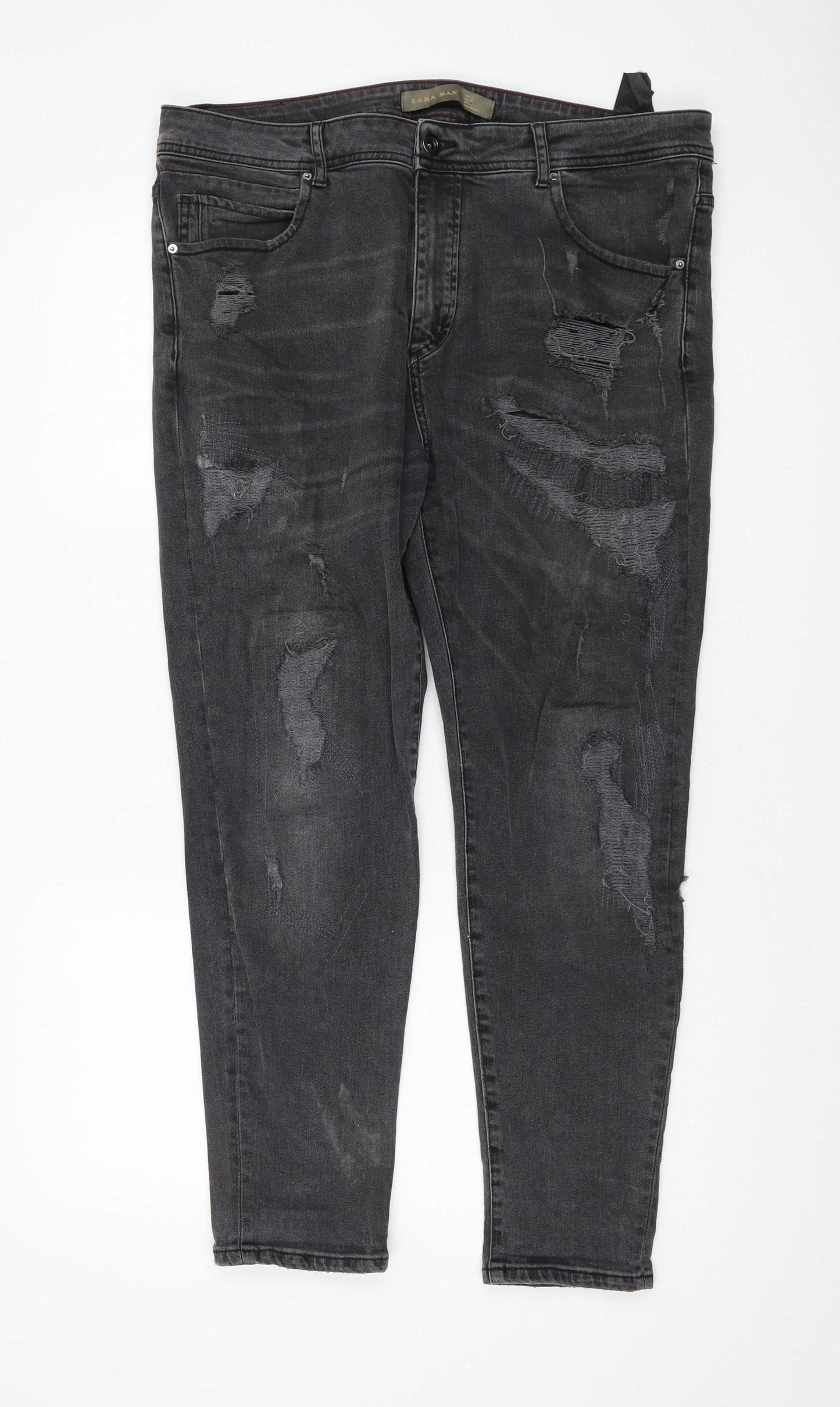 Zara Man Black Skinny Jeans, Men’s 36, Distressed Style