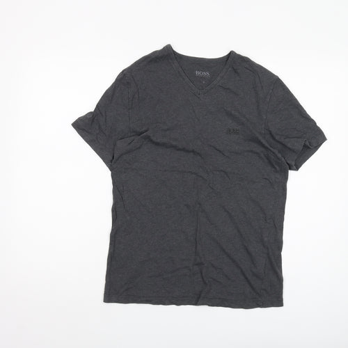 Hugo Boss Men's Grey Cotton V-Neck T-Shirt, Size S