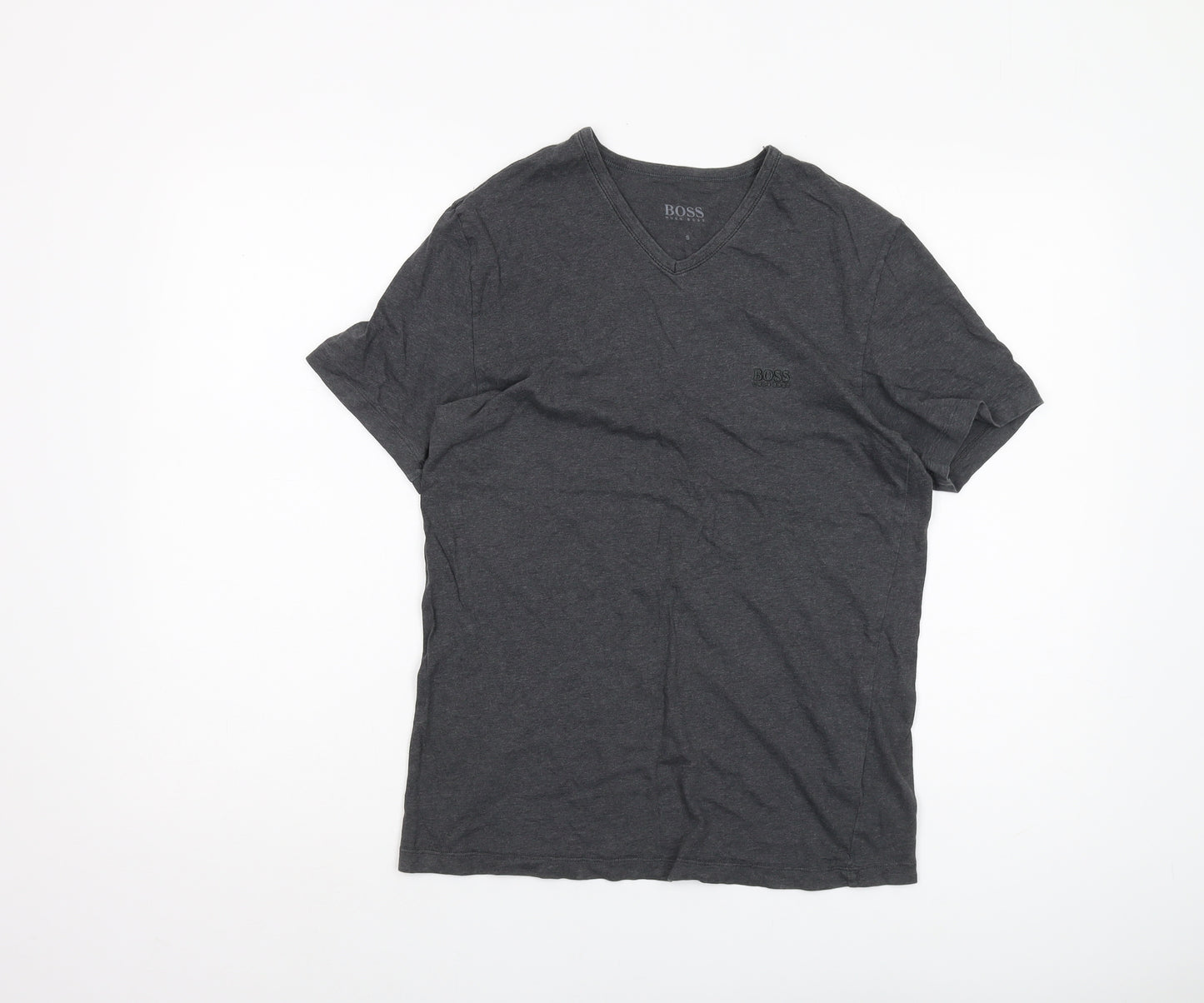 Hugo Boss Men's Grey Cotton V-Neck T-Shirt, Size S