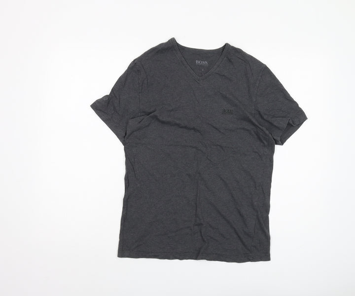 Hugo Boss Men's Grey Cotton V-Neck T-Shirt, Size S