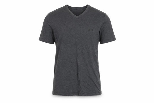 Front view of Hugo Boss Men's Grey Cotton V-Neck T-Shirt, size S