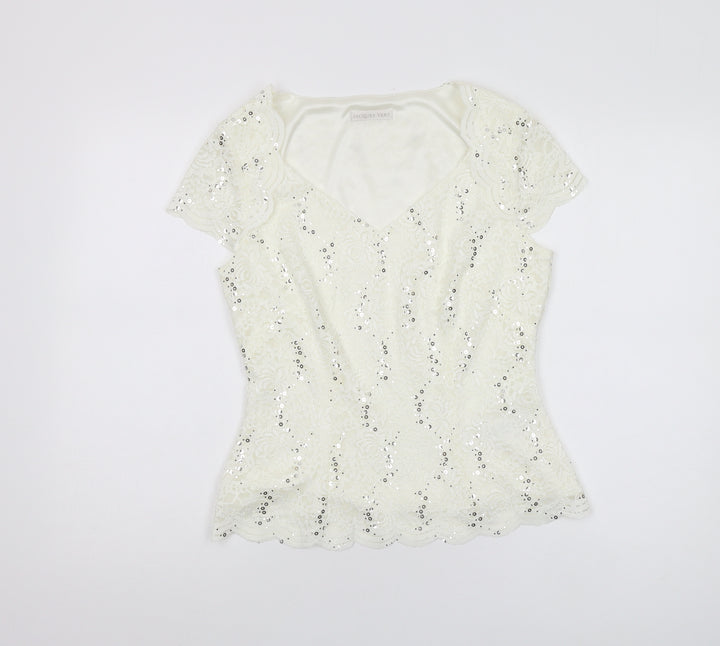 Jacques Vert Women’s Ivory Sequin Blouse - Size 10