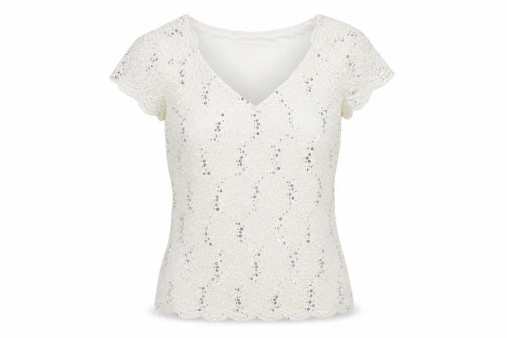 Front view of Jacques Vert Women’s Ivory Sequin Blouse -, size UK 10