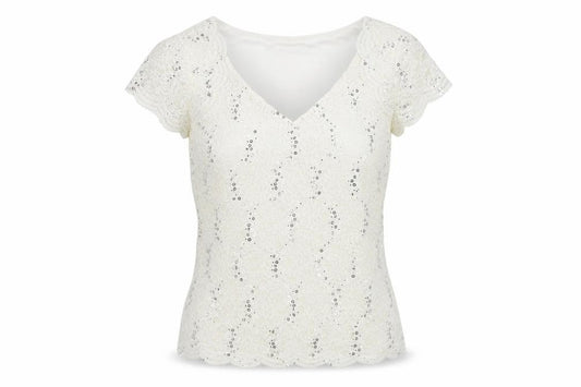 Front view of Jacques Vert Women’s Ivory Sequin Blouse -, size UK 10