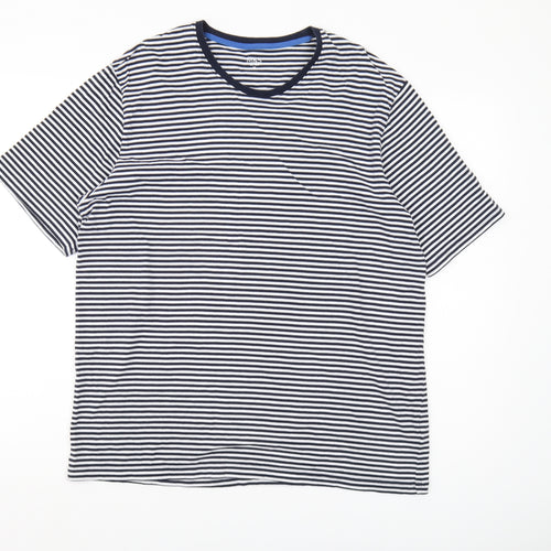 Marks and Spencer Men's Blue Striped T-Shirt M