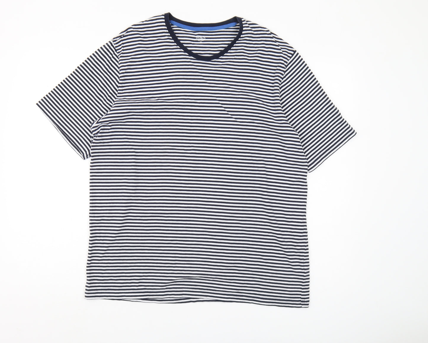 Marks and Spencer Men's Blue Striped T-Shirt M