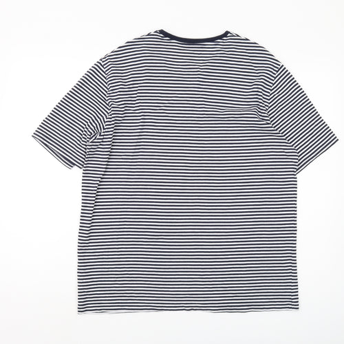Marks and Spencer Men's Blue Striped T-Shirt M