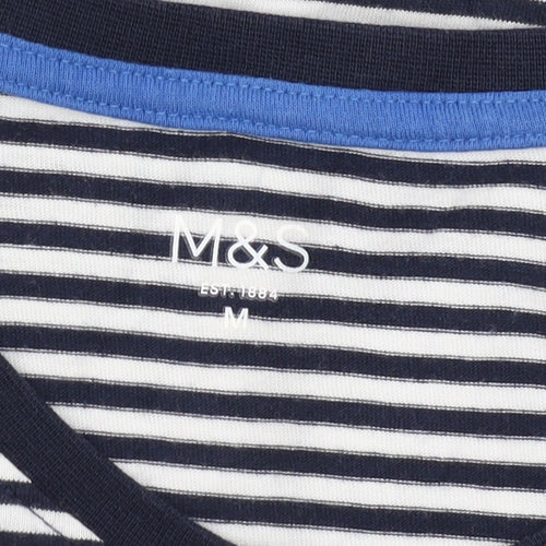 Marks and Spencer Men's Blue Striped T-Shirt M
