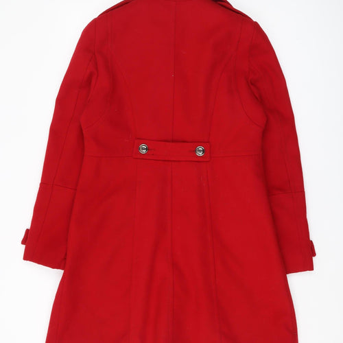 Wallis Women's Red Mid-Length Pea Coat, Size 10, Button Accents
