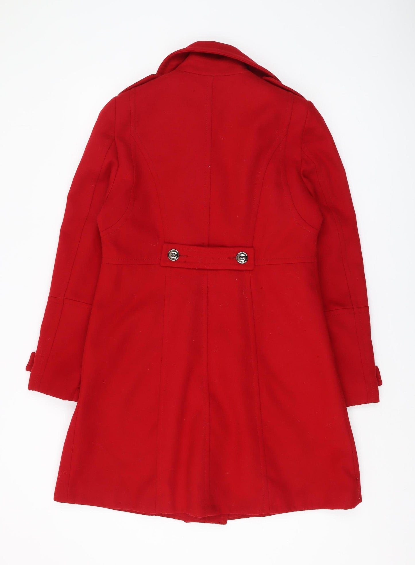 Wallis Women's Red Mid-Length Pea Coat, Size 10, Button Accents
