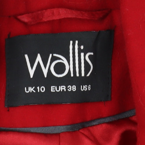 Wallis Women's Red Mid-Length Pea Coat, Size 10, Button Accents