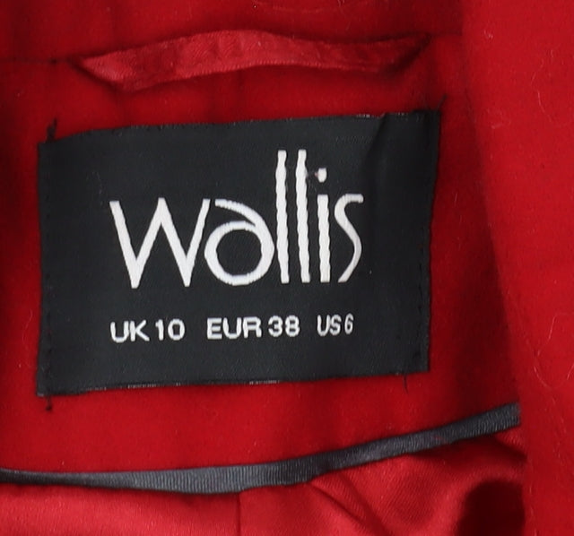 Wallis Women's Red Mid-Length Pea Coat, Size 10, Button Accents