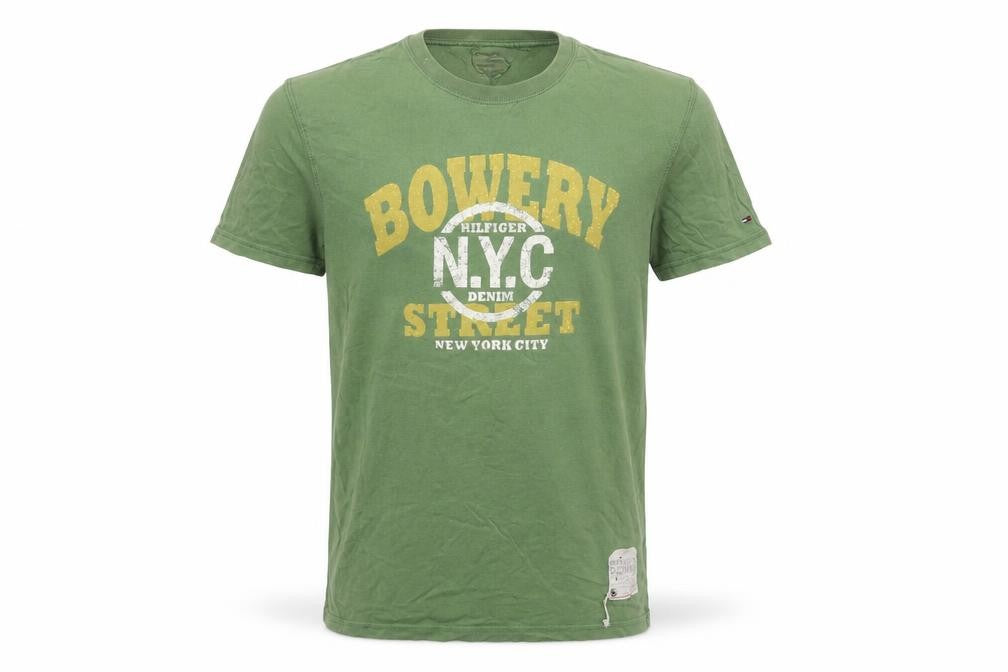 Front view of Tommy Hilfiger Men’s Green Graphic T-Shirt, size S