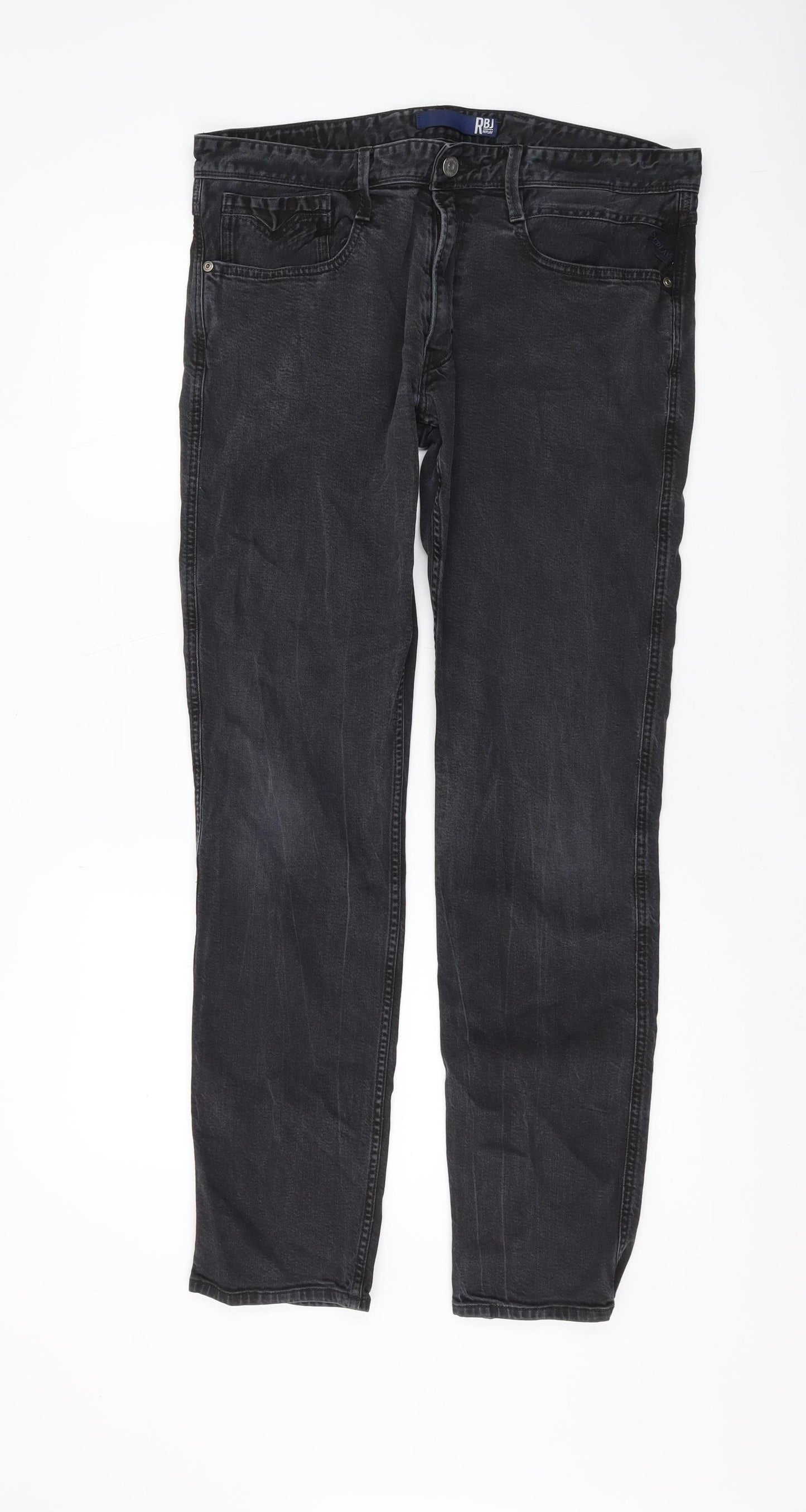 Replay Men's Straight Black Jeans Size 38