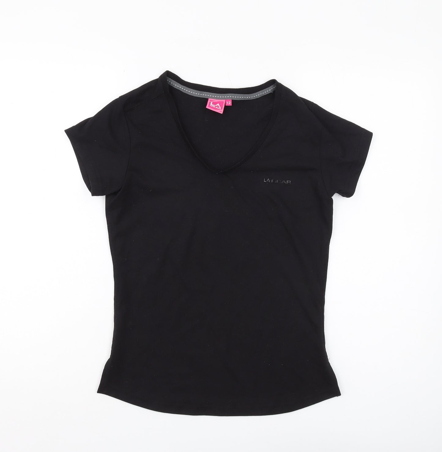 LA Gear Women's Black Basic V-Neck T-Shirt Size 12