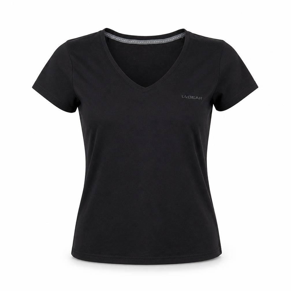Front view of LA Gear Women's Black Basic V-Neck T-Shirt, size 12
