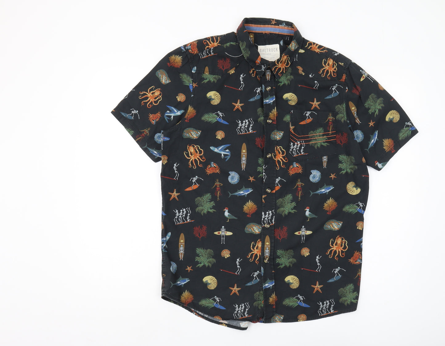 Saltrock Men's Black Graphic Print Short Sleeve Shirt M
