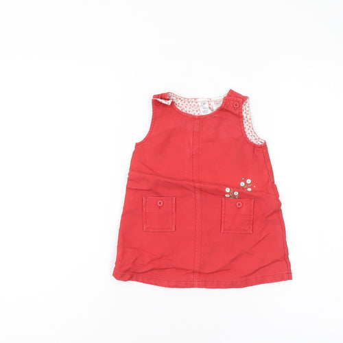 GAP Girls Red Pinafore Dress 9-12 Months Casual Cotton