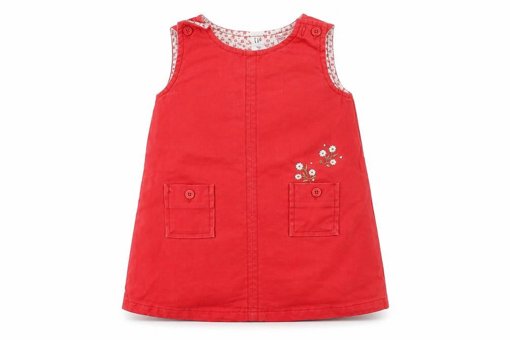 GAP Girls Red Pinafore Dress 9-12 Months Casual Cotton