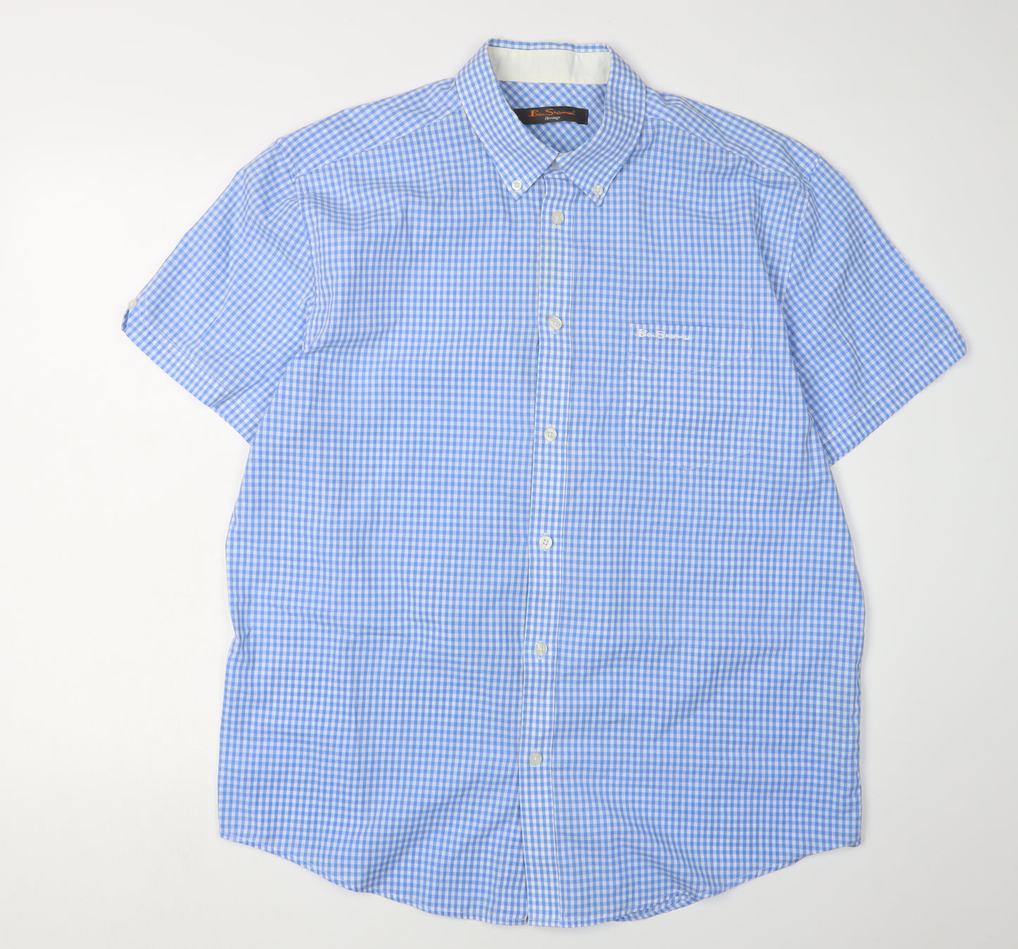 Ben Sherman Men's Blue Check Short Sleeve Shirt M