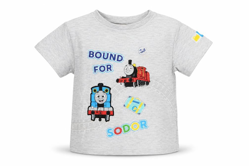Front view of Character.com boys’' grey thomas t-shirt, 2-3 years, graphic print