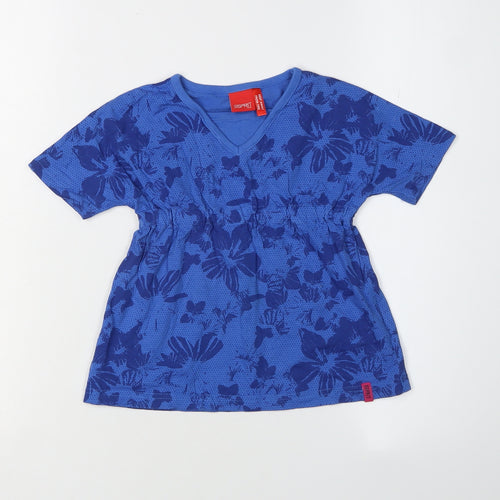 Esprit Girls Blue Floral V-Neck T-Shirt 2-3 Years
