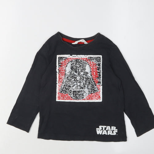 H&M Boys Black Star Wars Sequin Long Sleeve T-Shirt 3-4Y