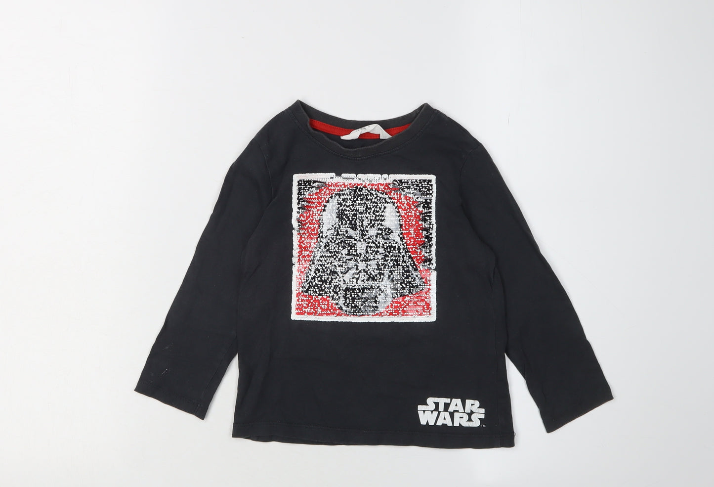 H&M Boys Black Star Wars Sequin Long Sleeve T-Shirt 3-4Y