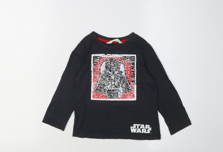H&M Boys Black Star Wars Sequin Long Sleeve T-Shirt 3-4Y