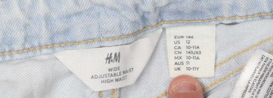 H&M Girls Blue Wide-Leg Jeans 10-11 Years with Heart Accents